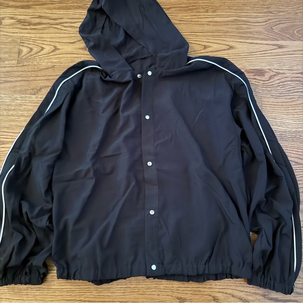 Black Hooded Jacket with White Accents